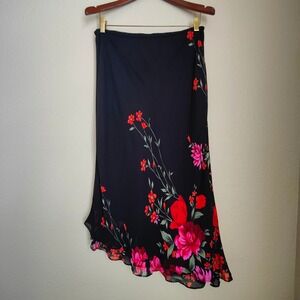 Y2K Floral Chiffon Slip Midi Skirt Asymmetric Roses Whimsigoth Fairy Grunge 10